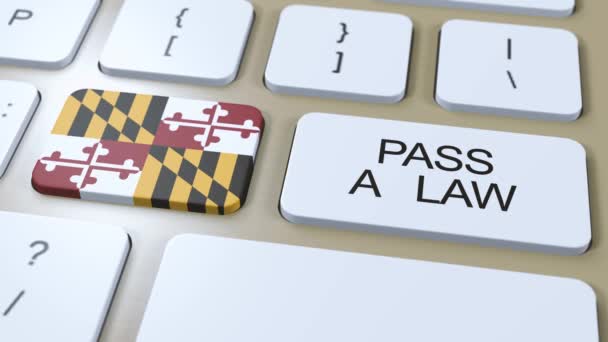 Stato Del Maryland Bandiera Passare Testo Legge Sul Pulsante Animazione — Video Stock