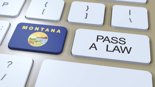 蒙大拿州旗并通过了关于按钮3D动画的法律案文 — 图库视频影像