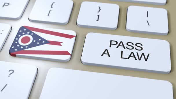 Ohio State Flagge Und Verabschiedung Eines Gesetzestextes Auf Button Animation — Stockvideo