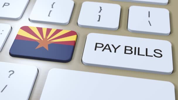 亚利桑那州旗和支付法案文本按钮3D动画 — 图库视频影像