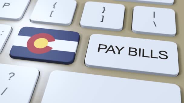 科罗拉多州旗帜和支付法案文本关于按钮3D动画 — 图库视频影像