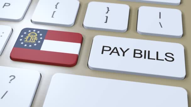 Georgia State Flag Und Pay Bills Text Auf Button Animation — Stockvideo