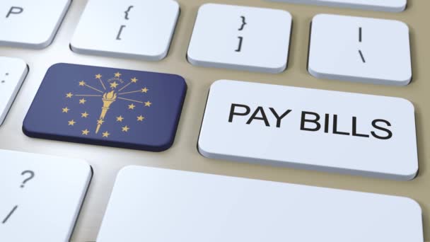 Indiana State Flag Pay Bills Tekst Przycisku Animacja — Wideo stockowe