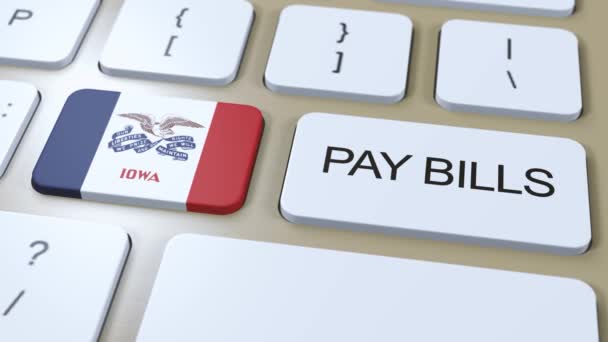 Iowa State Flag Pay Bills Tekst Przycisku Animacja — Wideo stockowe