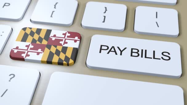 Maryland State Drapeau Factures Paye Texte Sur Bouton Animation — Video