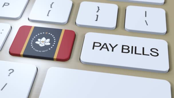 Mississippi State Flag Pay Bills Szöveg Gomb Animáció — Stock videók