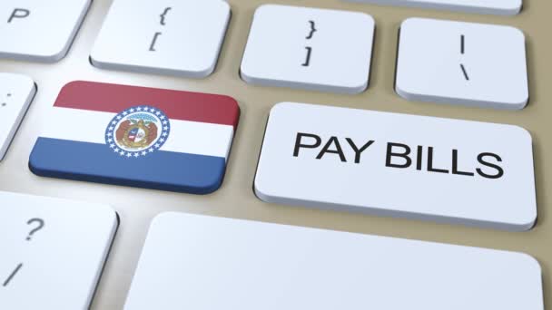 ミズーリ州旗とボタン3Dアニメーションの支払い法案テキスト — ストック動画