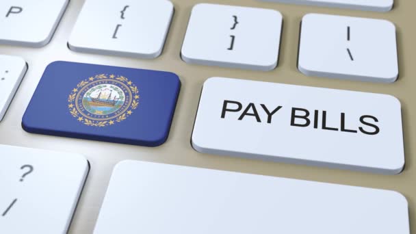 Nieuwe Hampshire State Flag Pay Bill Tekst Knop Animatie — Stockvideo