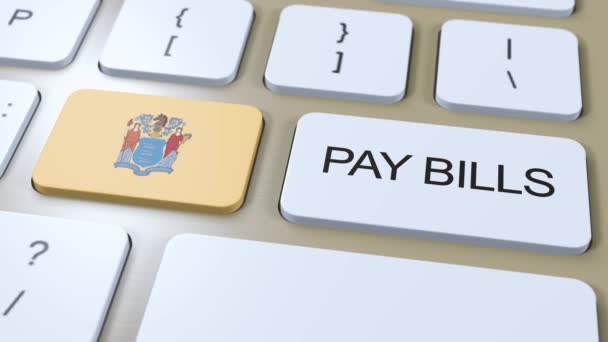 New Jersey State Flag Pay Bills Tekst Przycisku Animacja — Wideo stockowe