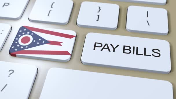 Ohio State Flag Und Pay Bills Text Auf Button Animation — Stockvideo