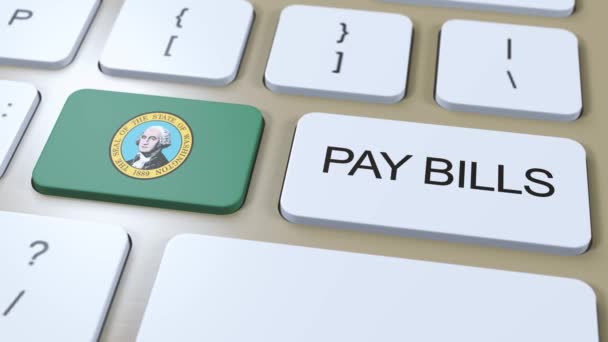 Флаг Штата Вашингтон Оплата Счетов Текст Кнопке Анимации — стоковое видео