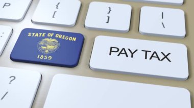 Oregon Eyaleti Vergi Ödeme 3 boyutlu animasyon. Devlet Bayrağı.