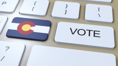 Colorado oylaması. Eyalet Bayrağı ve Düğmesi 3 Boyutlu Canlandırma.
