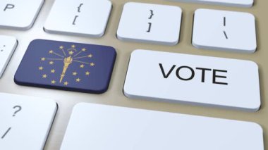 Indiana oylaması. Eyalet Bayrağı ve Düğmesi 3 Boyutlu Canlandırma.