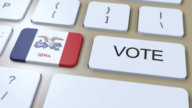 Iowa eyalette oy kullanacak. Eyalet Bayrağı ve Düğmesi 3 Boyutlu Canlandırma.