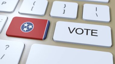Eyalette Tennessee oylaması. Eyalet Bayrağı ve Düğmesi 3 Boyutlu Canlandırma.