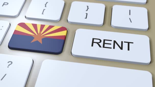 Arizona Rent Concept Animação Bandeira Estatal Com Aluguel Texto Botão — Vídeo de Stock