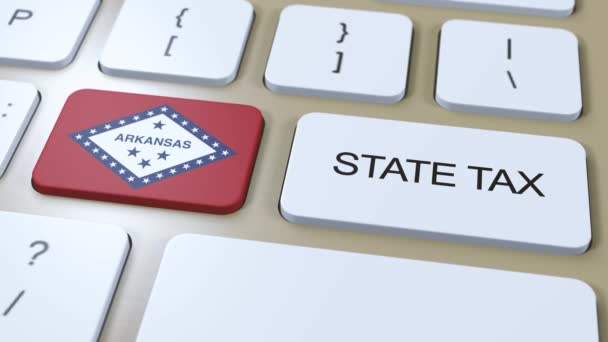 Arkansas Staatsbelasting Met Vlag Knop Tekstanimatie — Stockvideo