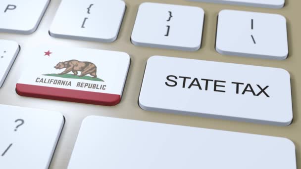 Impuesto Estatal California Con Bandera Botón Animación Texto — Vídeos de Stock