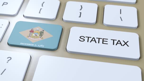 特拉华州的国旗税 按钮和文字动画 — 图库视频影像