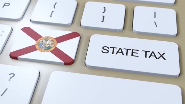 Impuesto Estatal Florida Con Bandera Botón Animación Texto — Vídeos de Stock