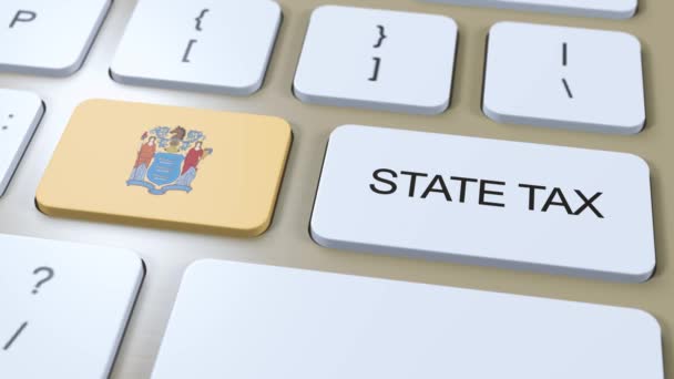新泽西州立国旗征税 按钮和文字动画 — 图库视频影像
