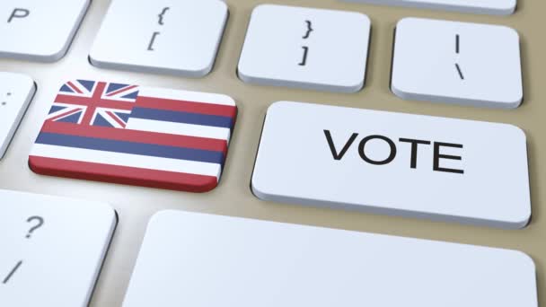Hawaii Wählt Bundesstaat Animation Mit Staatsflagge Und Schaltfläche — Stockvideo