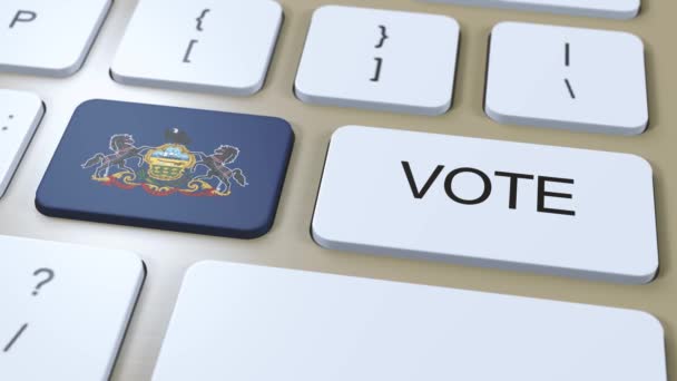 ペンシルベニア州で投票 ステートフラッグとボタン3Dアニメーション — ストック動画