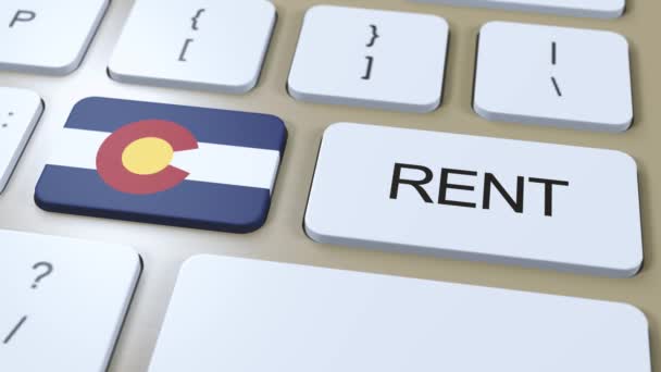 Colorado Rent Concept Animation State Flag Text Rent Button — Stock Video