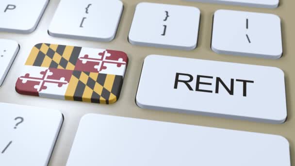 Maryland Rent Concept Animace Příznak Stavu Pronájmem Textu Tlačítku — Stock video