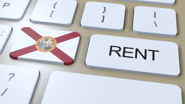 佛罗里达州租金概念 3D动画 State Flag Text Rent Button — 图库视频影像