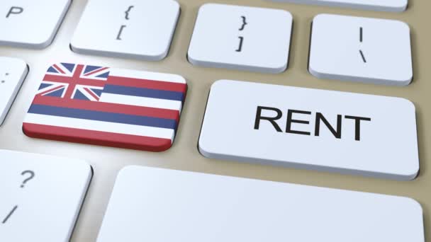 夏威夷房租概念 3D动画 State Flag Text Rent Button — 图库视频影像