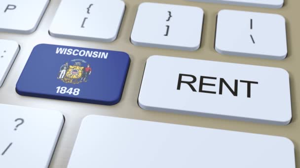 Wisconsin Rent Concept Animation Staatsflagge Mit Text Auf Knopf — Stockvideo