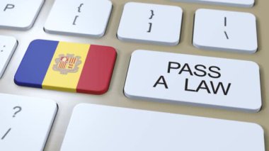 Andorra Ülke Ulusal Bayrağı Düğme 3 Boyutlu Animasyon Üzerine Bir Yasa Metni Geçirdi.