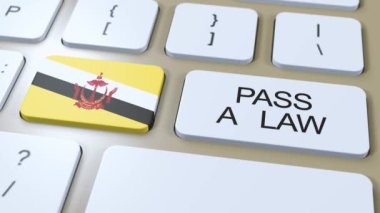 Brunei Ülke Ulusal Bayrağı Düğme 3 Boyutlu Animasyon Üzerine Bir Yasa Metni Geçirdi.