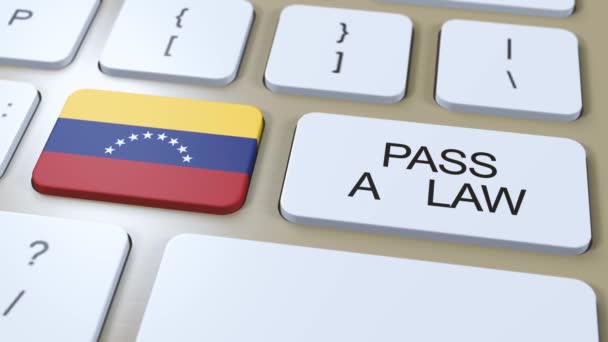 Venezuela País Bandera Nacional Aprobación Una Ley Texto Botón Animación — Vídeo de stock