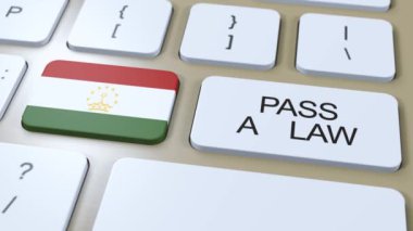 Tacikistan Ülke Ulusal Bayrağı Düğme 3 Boyutlu Animasyon Üzerine Bir Yasa Metni Geçirdi.