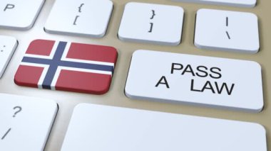 Norveç Ülke Ulusal Bayrağı Düğme 3 Boyutlu Animasyon Üzerine Bir Yasa Metni Geçirdi.