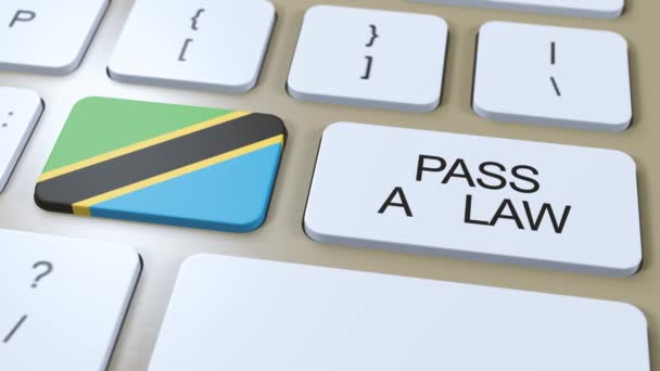 坦桑尼亚国旗和通过关于按钮3D动画的法律案文 — 图库视频影像