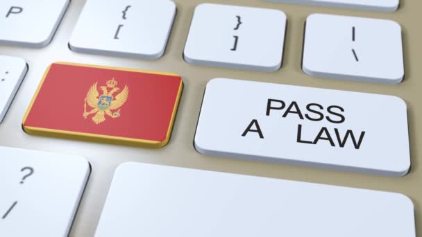 Государственный Флаг Черногории Принятие Закона Текст Кнопке Анимации — стоковое видео