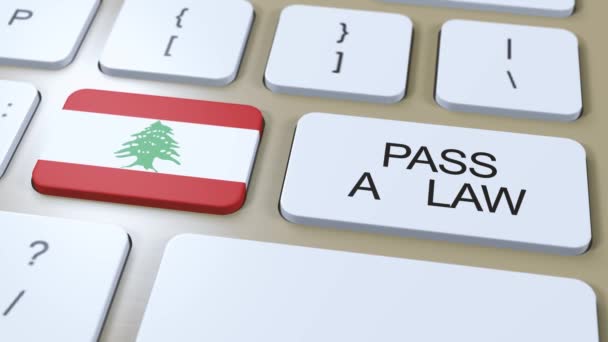 Lebanon Country National Flag Pass Law Text Button Animation — Stock Video