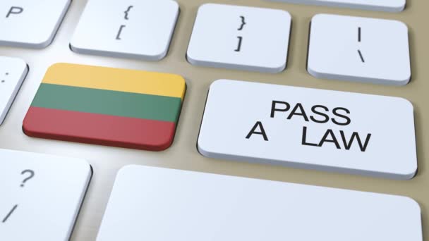 Lithuania Country National Flag Pass Law Text Button Animáció — Stock videók