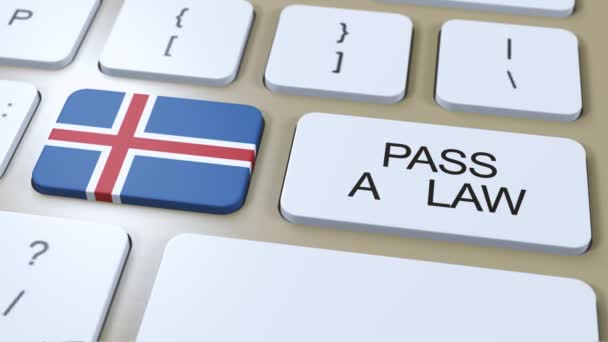 Island Land Nationalflagge Und Verabschiedung Eines Gesetzestextes Auf Taste Animation — Stockvideo