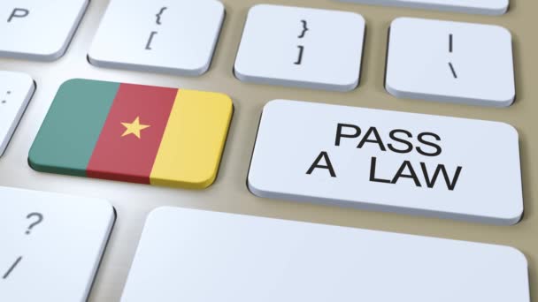 喀麦隆国旗和通过关于按钮3D动画的法律案文 — 图库视频影像