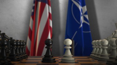 New York, ABD - 9 Mayıs 2024: NATO ve ABD Ulusal Satranç Kurulu 3 boyutlu İllüstrasyonu. Hükümet Siyaseti veya Ülkeler Çatışması Konsepti, İllüstrasyon Editörü.