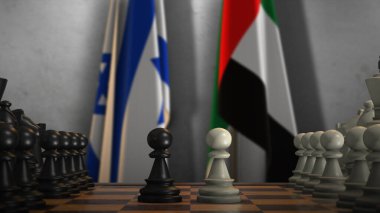 İsrail ve BAE Ulusal Satranç Kurulu Animasyonlu Bayrakları. Hükümet veya Çatışma Politikası.