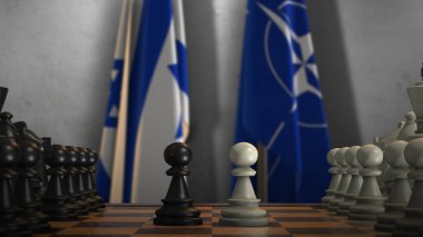 New York, USA - 9 May 2024: NATO and Israel National Flags with Chess Game 3D Illustration. Politics Concept, Government Conflict, Illustrative Editorial. clipart