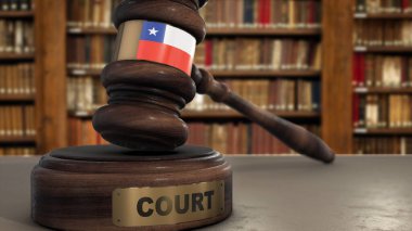 Yargıç Gavel 'in Şili Bayrağı ya da 3D Görüntü ile Mahkemede Çekiç.