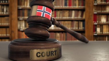 Yargıç Gavel 'in Norveç Bayrağı ya da Mahkeme' de 3D Görüntü ile Çekiç.
