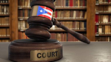 Yargıç Gavel 'in Puerto Rico Bayrağı ya da 3 boyutlu Görüntü Mahkemesinde Çekiç.